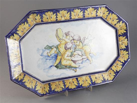 An F. Blondin Nevers faience canted rectangular platter, late 19th century, width 46cm